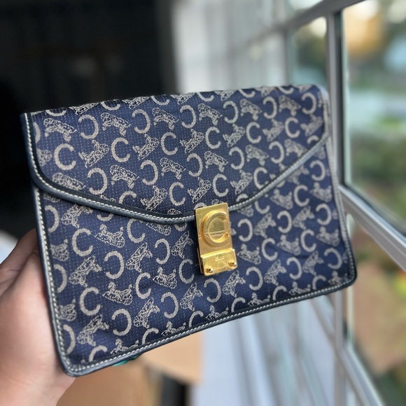 Celine Carriage Blue Clutch Bag with Gold Hardware - Picture 1 of 14